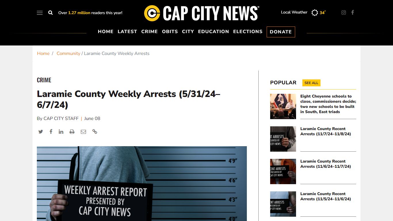 Laramie County Weekly Arrests (5/31/24–6/7/24) - Cap City News