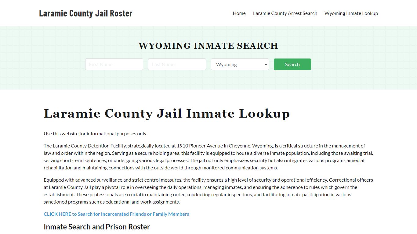 Laramie County Jail Roster Lookup, WY, Inmate Search